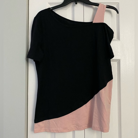 Two Tone Asymmetrical Neck Tee - Picture 1 of 3